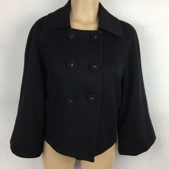 Sandro Black Double Breasted Button Up 3/4 Sleeve Length Pea Coat L - Picture 3 of 8